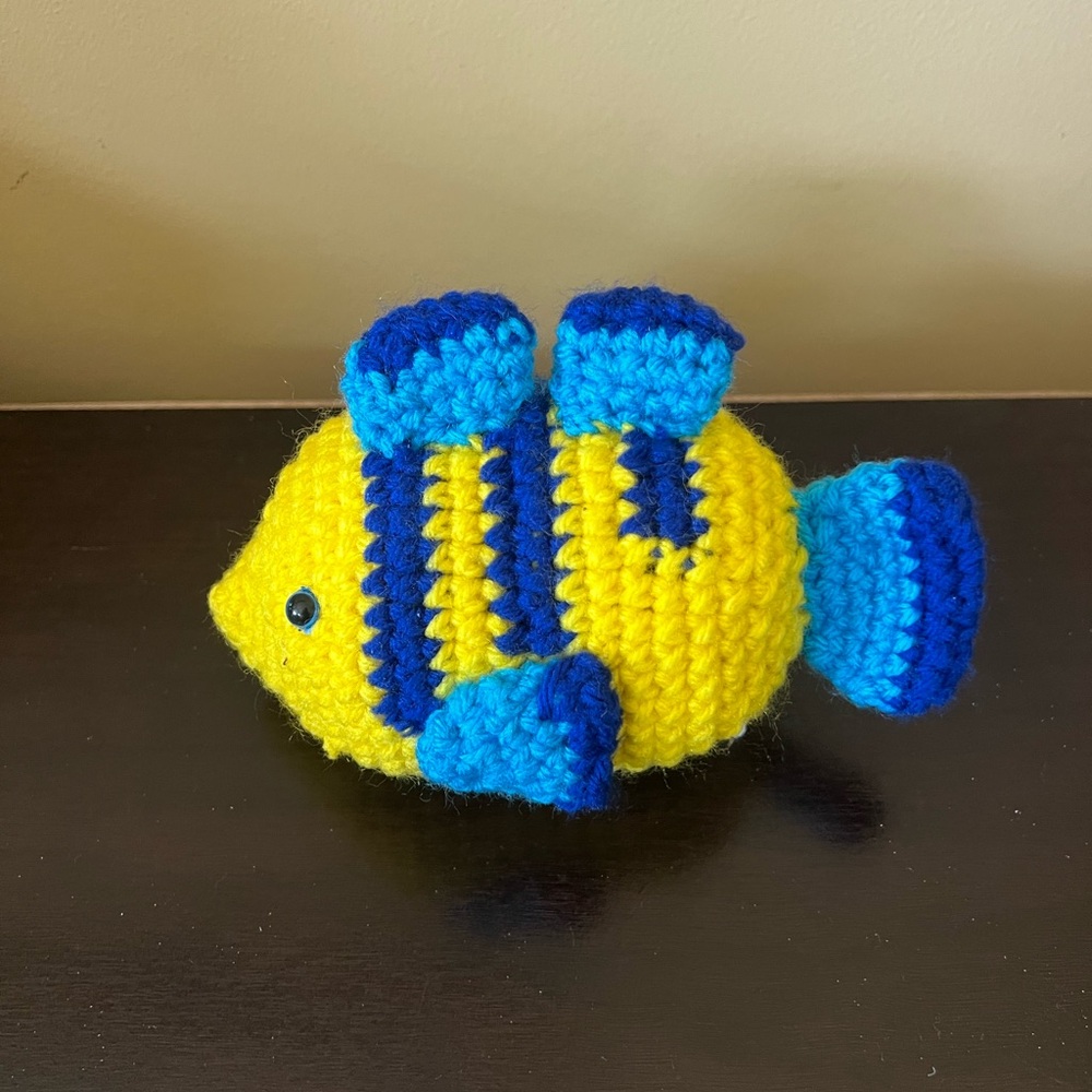 Handmade Crochet Trout – Yellow & Blue Amigurumi Fish Plush